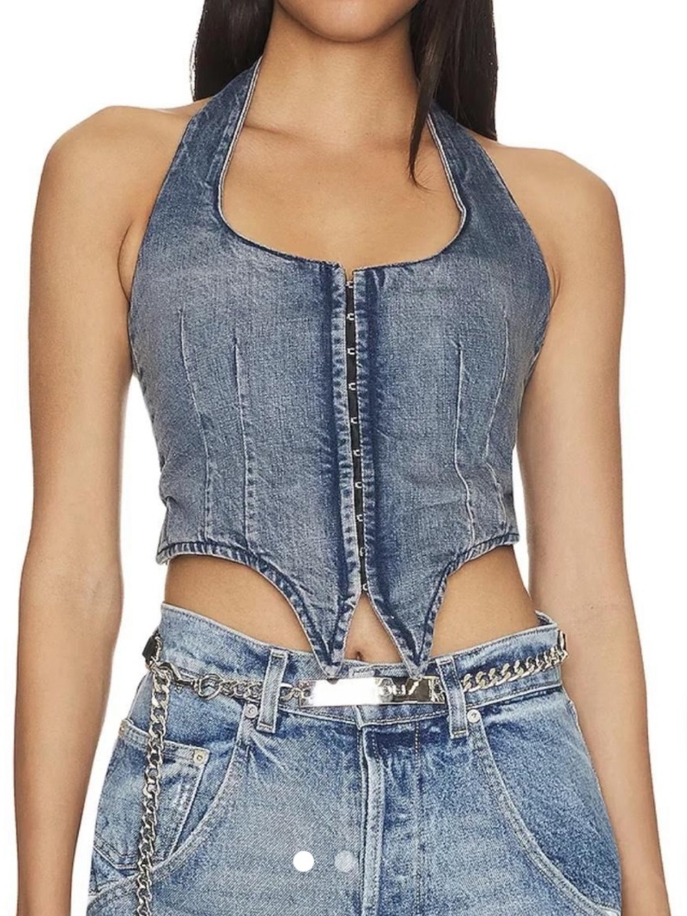 Miaou Women's Blue Denim Halter Corset Top